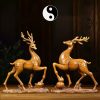 Chinese wooden deer figurines for fortune and luck with gold ingot and gourd